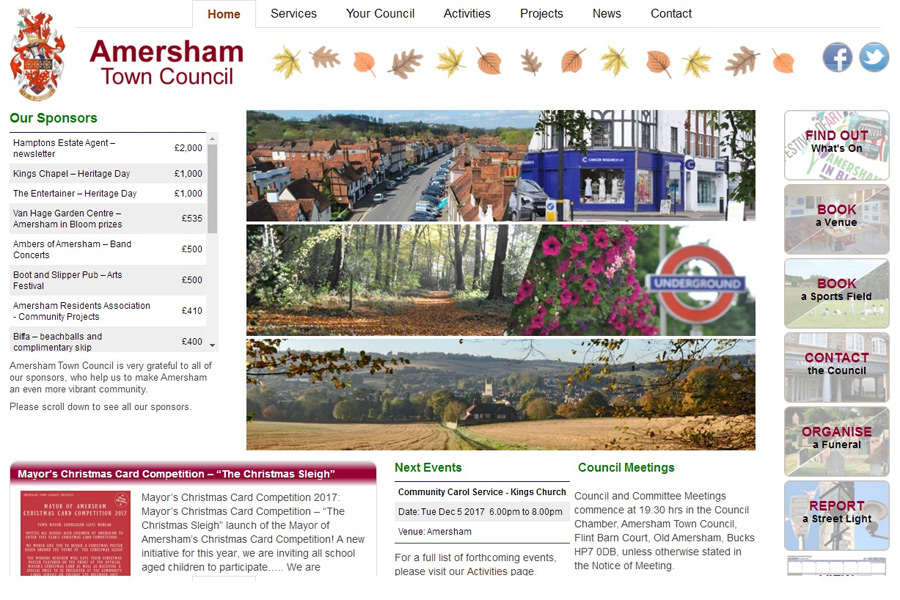 screenshot of amersham town council web site, developed by dovedale deisgn
