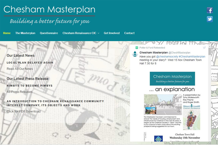 screenshot of chesham masterplan web site, developed by dovedale deisgn