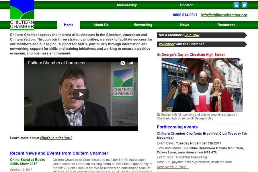screenshot of chiltern chamber web site, developed by dovedale deisgn
