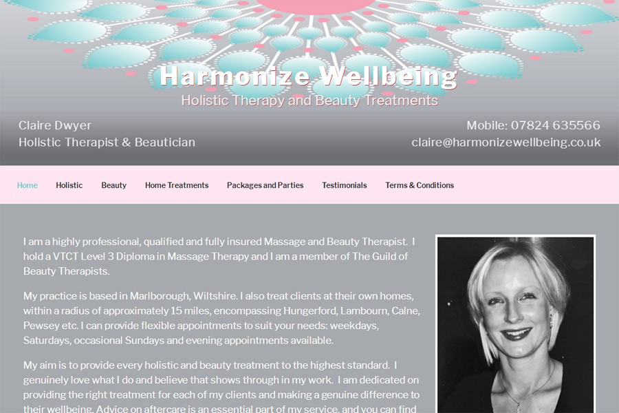 screenshot of harmonize wellbeing web site, developed by dovedale deisgn