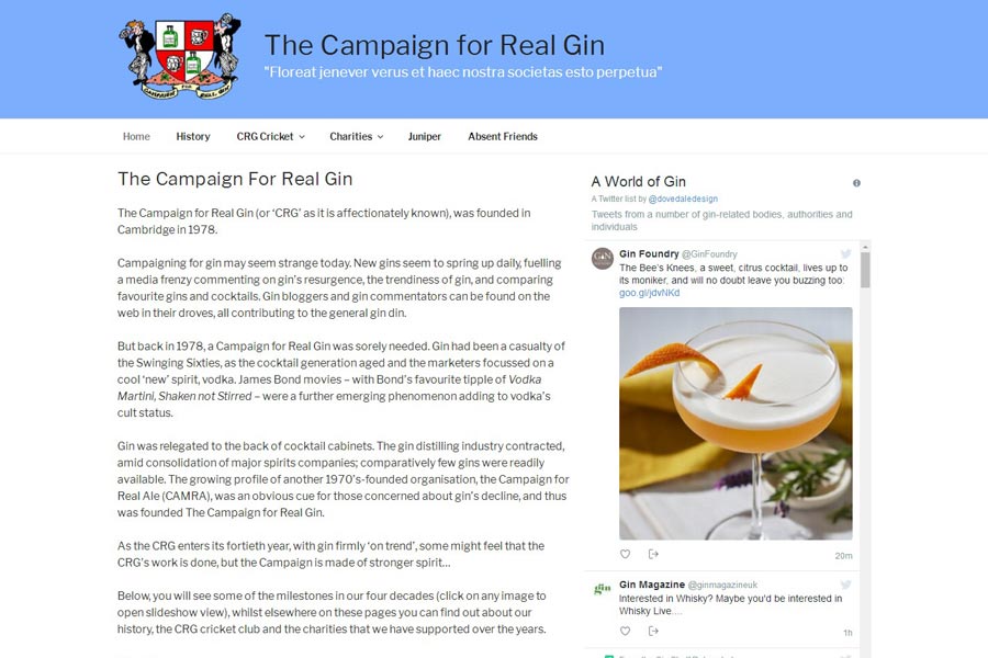 website for members club Campaign for Real Gin by Dovedale Design