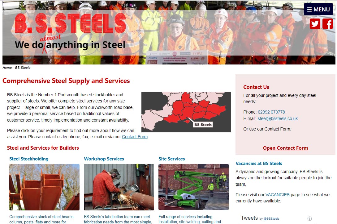 screenshot of www.bssteels.co.uk